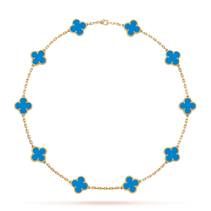 [Bling Jewelrys ]CLOVER 10 MOTIFS BLUE AGATE NECKLACE