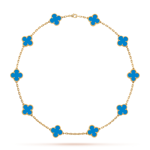 [Bling Jewelrys ]CLOVER 10 MOTIFS BLUE AGATE NECKLACE