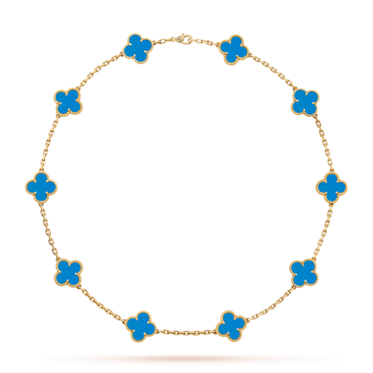 [Bling Jewelrys] KLEEBLATT 10 MOTIVE BLAUER ACHAT HALSKETTE