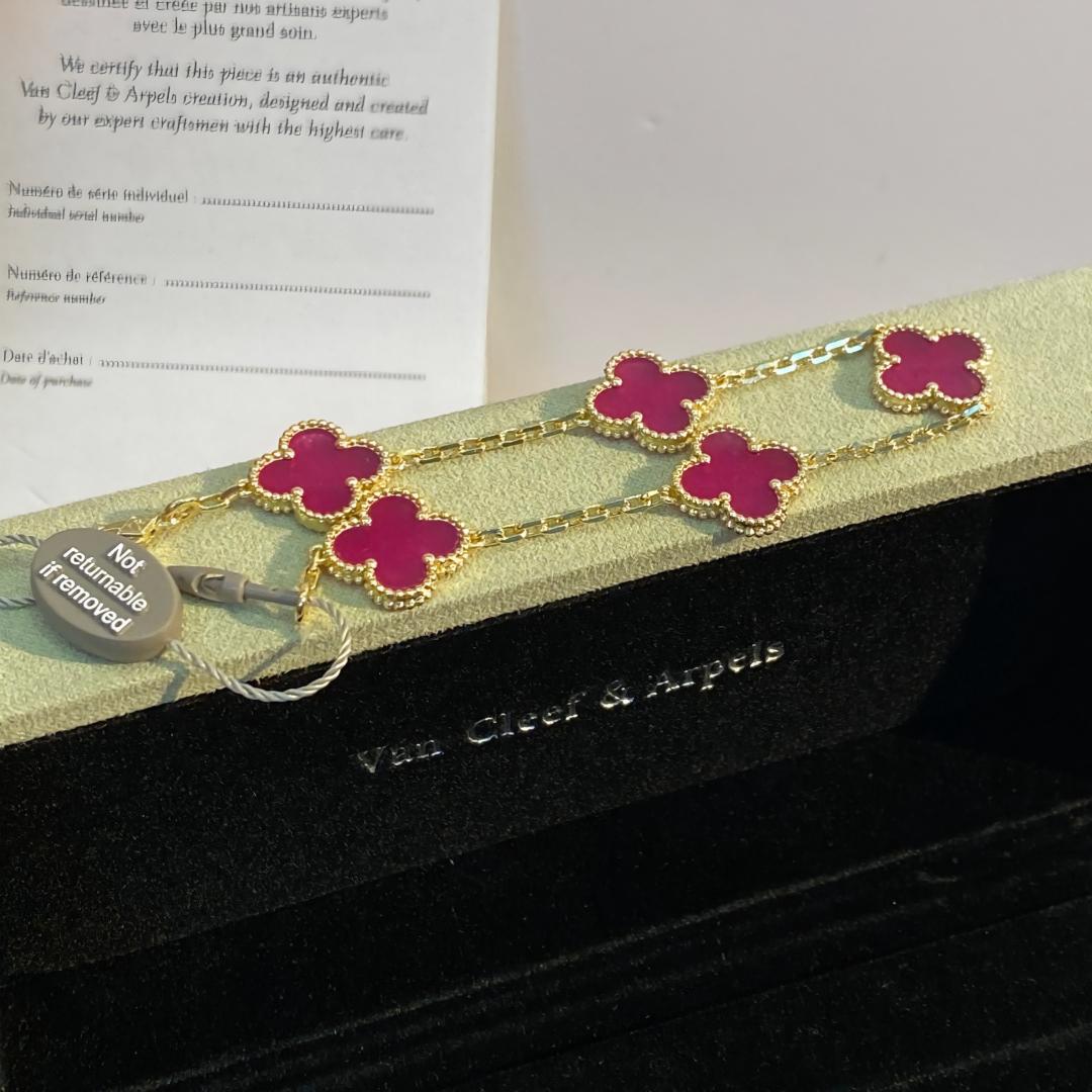 [Bling Jewelrys]NEW CLOVER 5 MOTIFS PINK ENAMEL BRACELET