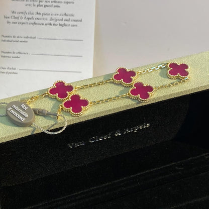 [Bling Jewelrys]NEW CLOVER 5 MOTIFS PINK ENAMEL BRACELET