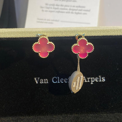 [Bling Jewelrys]NEW CLOVER 15MM PINK ENAMEL STUD EARRINGS