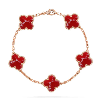 {
  "Bling Jewelrys": "Bling Jewelrys",
  "CLOVER 5 MOTIF RED PATTERN BRACELET COLLECTION": "KLEEBLATT 5-MOTIV ARMBAND-KOLLEKTION MIT ROTEM MUSTER"
}