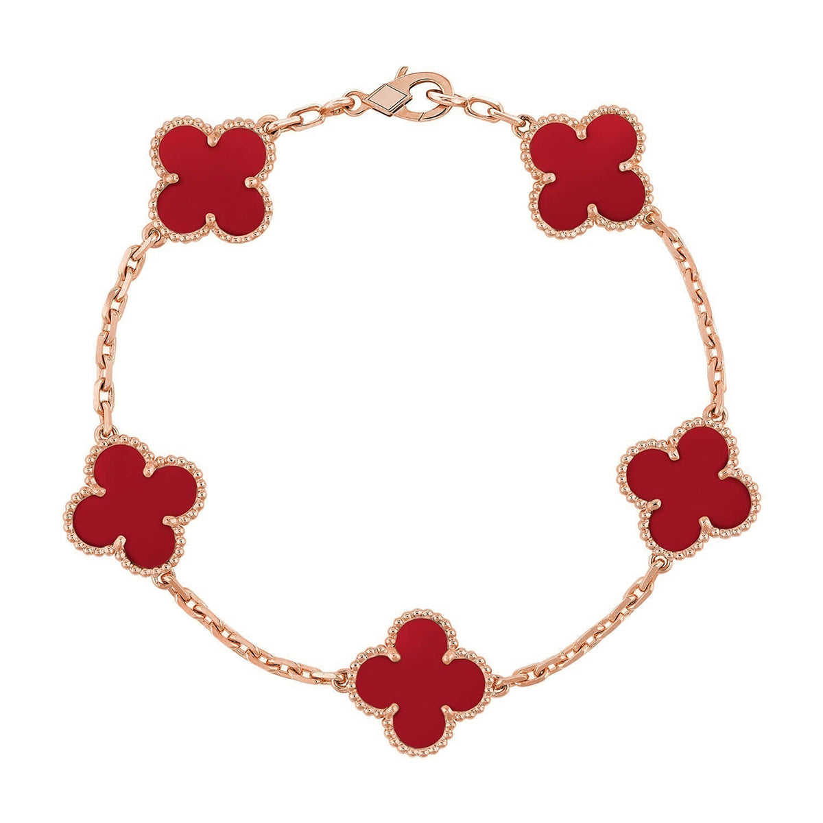 [Bling Jewelrys ] CLOVER 5 MOTIF RED CORNELIAN BRACELET COLLECTION