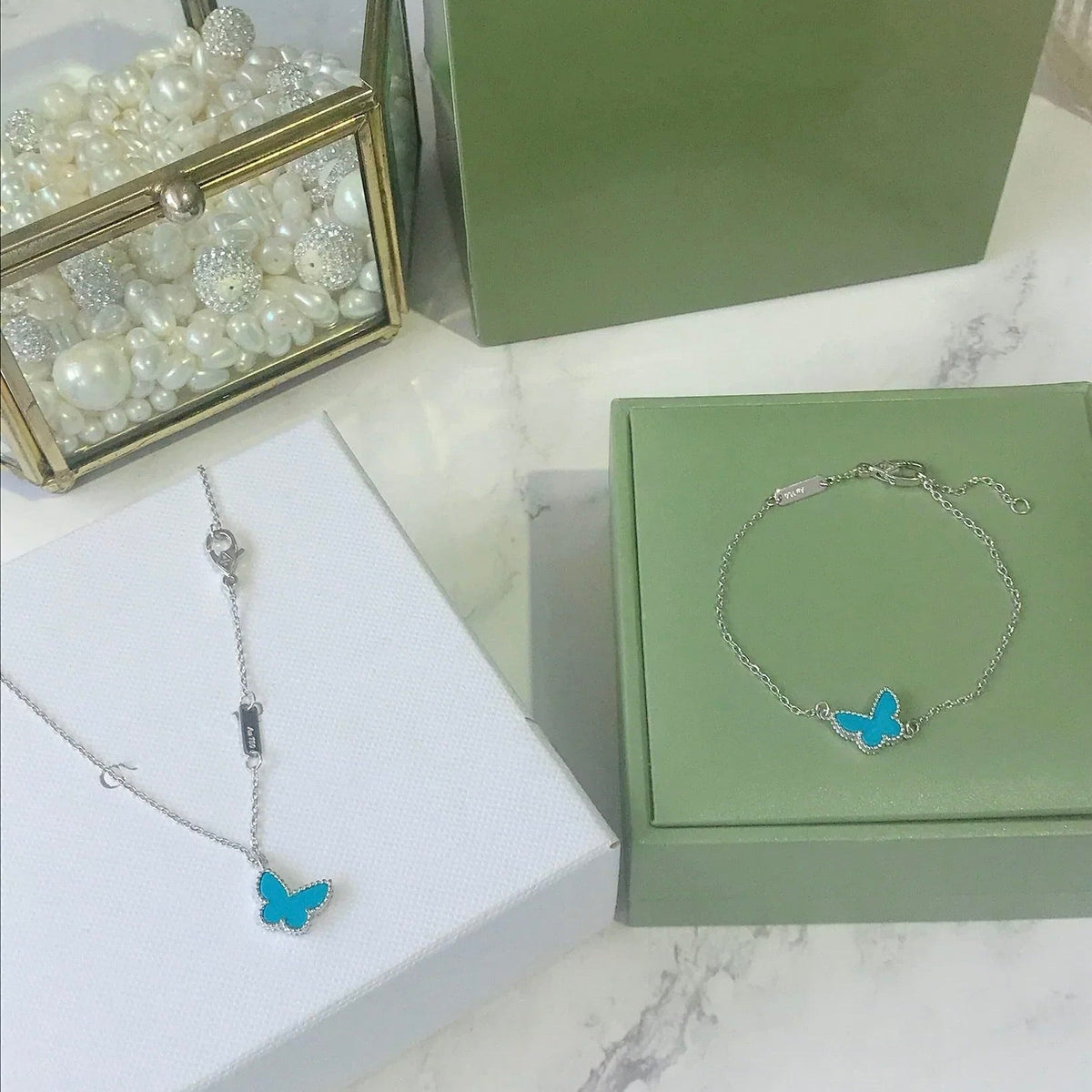[Bling Jewelrys ]BUTTERFLY TURQUOISE BUTTERFLY BRACELET SILVER