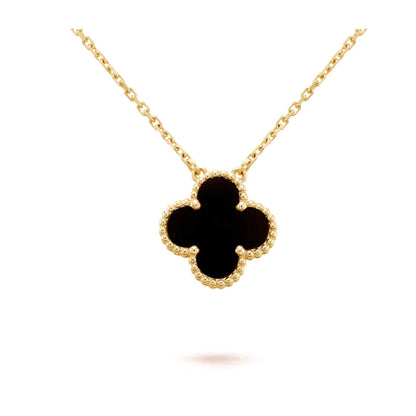 [Bling Jewelrys ]CLOVER 15MM BLACK ONYX SINGLE FLOWER NECKLACE