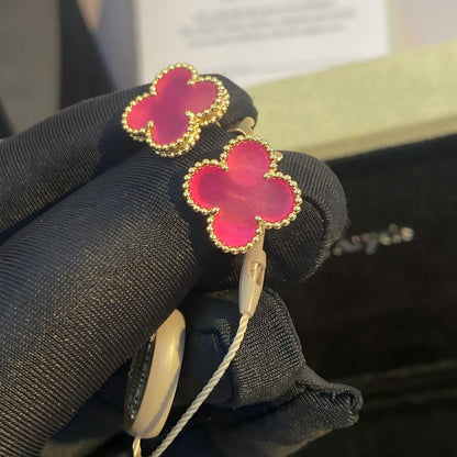 [Bling Jewelrys]NEW CLOVER 15MM PINK ENAMEL STUD EARRINGS
