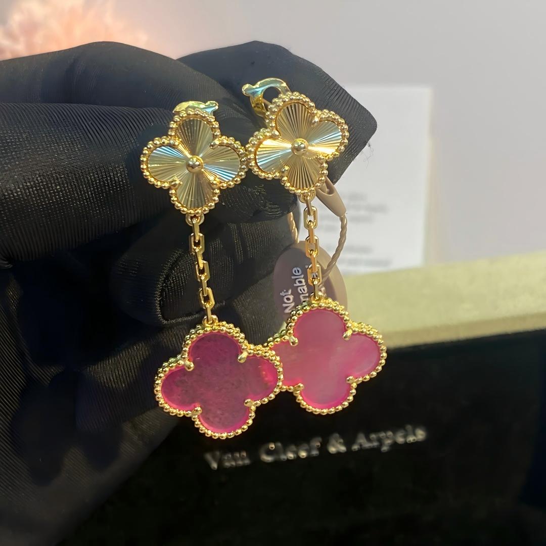 [Bling Jewelrys]NEW CLOVER 2 MOTIF PINK ENAMEL EARRINGS