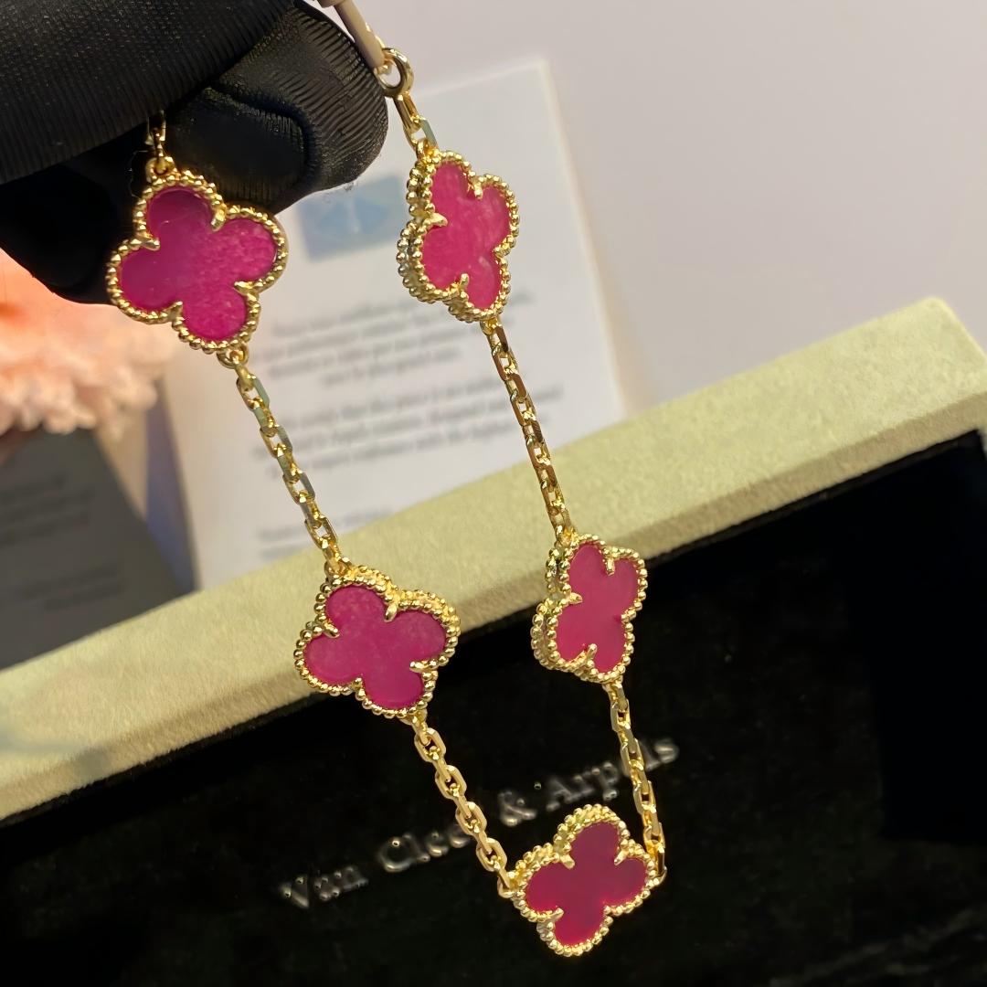 [Bling Jewelrys]NEW CLOVER 5 MOTIFS PINK ENAMEL BRACELET