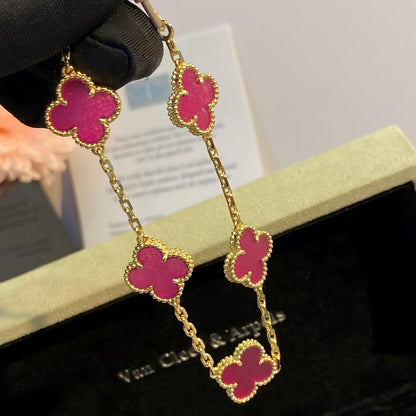 [Bling Jewelrys]NEW CLOVER 5 MOTIFS PINK ENAMEL BRACELET