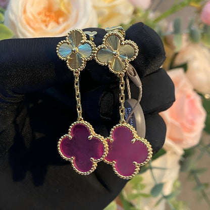 [Bling Jewelrys]NEW CLOVER 2 MOTIF PINK ENAMEL EARRINGS