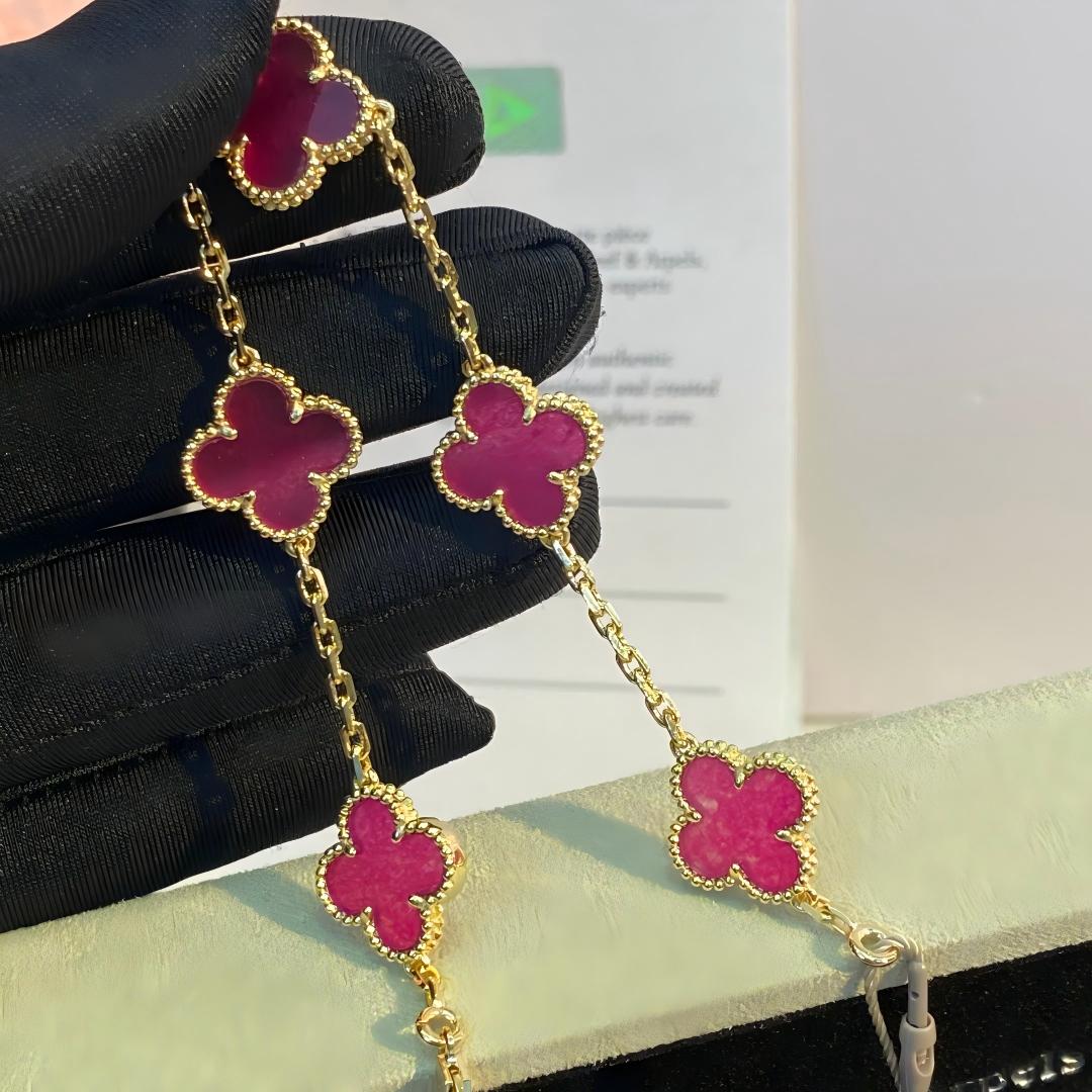[Bling Jewelrys]NEW CLOVER 5 MOTIFS PINK ENAMEL BRACELET