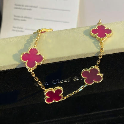 [Bling Jewelrys]NEW CLOVER 5 MOTIFS PINK ENAMEL BRACELET