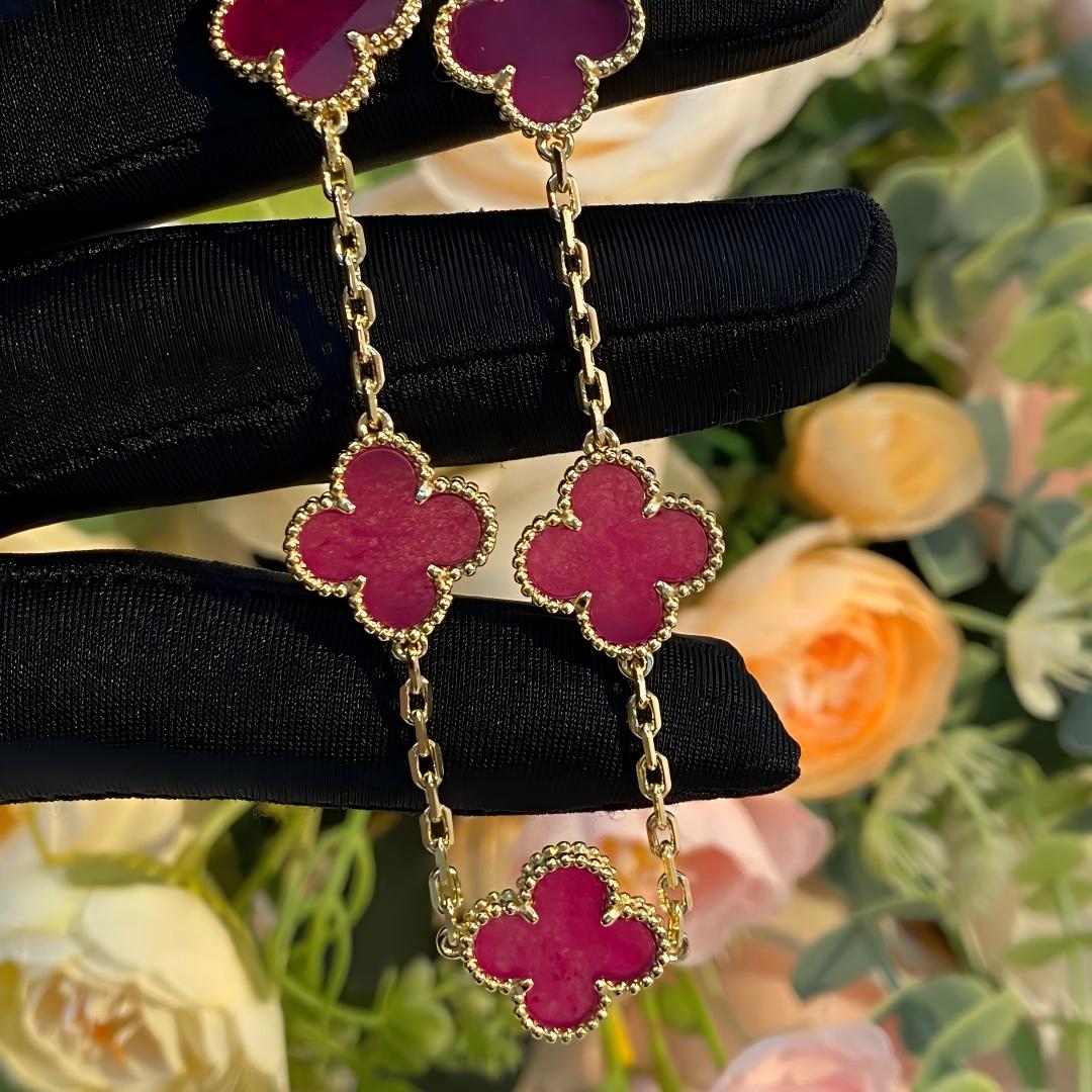 [Bling Jewelrys]NEW CLOVER 5 MOTIFS PINK ENAMEL BRACELET