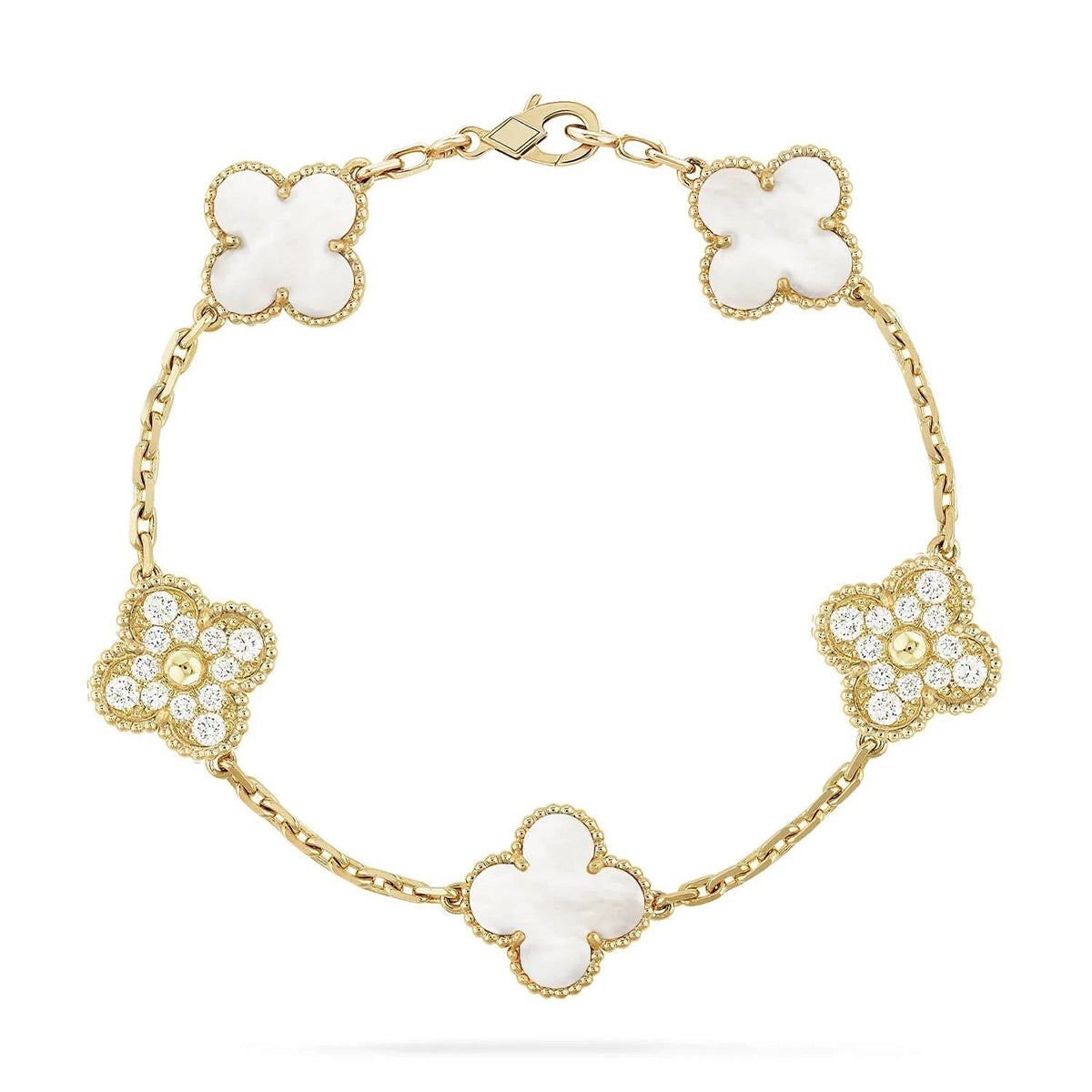 [Bling Jewelry] KLEEBATT WEISSE PERLMUTT 5-MOTIV ARMBAND KOLLEKTION