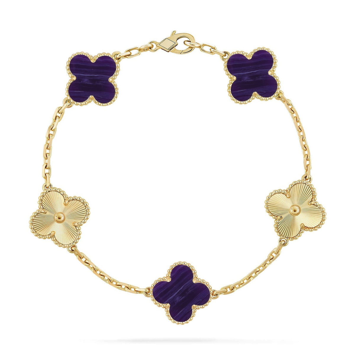 {
  "Bling Jewelrys": "ブリングジュエリー",
  "CLOVER 5 MOTIF PURPLE STRIPES BRACELET COLLECTION": "クローバー 5モチーフ パープルストライプ ブレスレットコレクション"
}