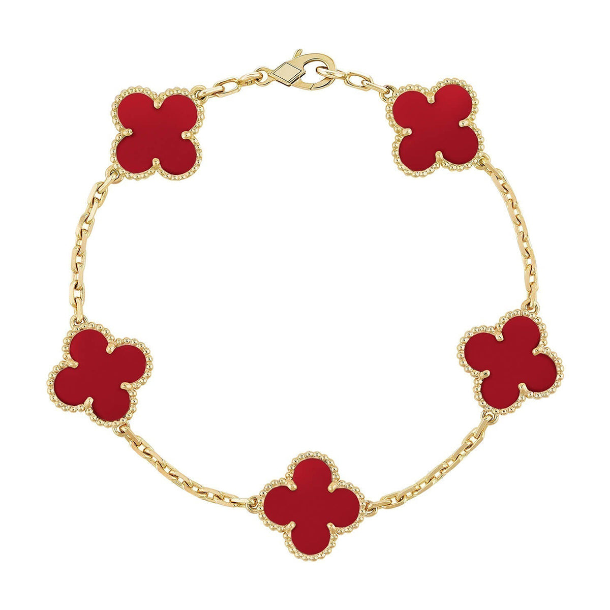 [Bling Jewelrys ] CLOVER 5 MOTIF RED CORNELIAN BRACELET COLLECTION