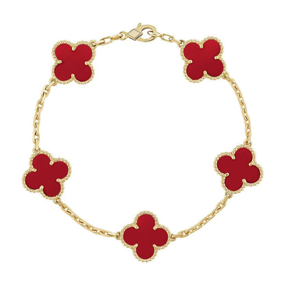 [Bling Jewelrys ] CLOVER 5 MOTIF RED CORNELIAN BRACELET COLLECTION
