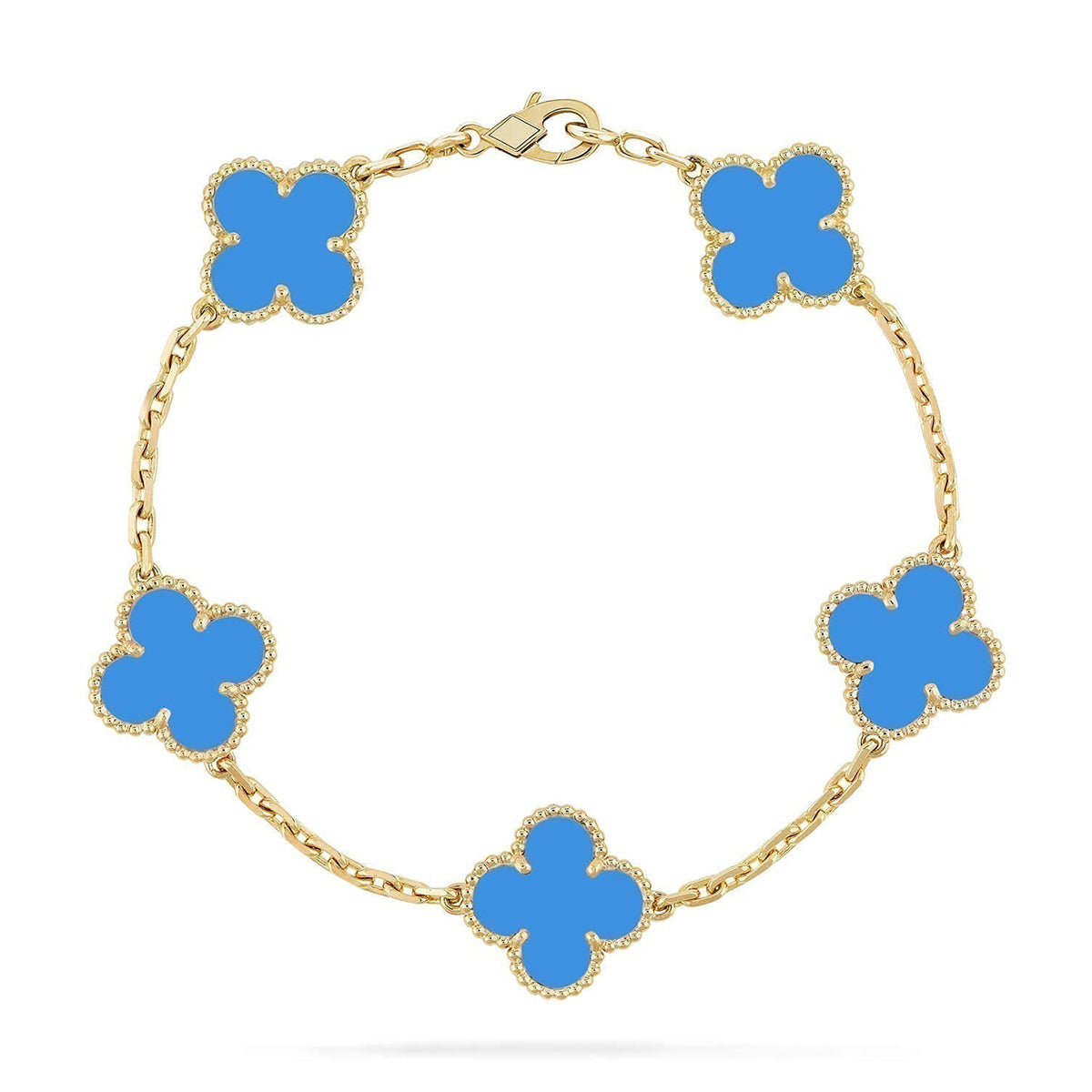 {
  "Bling Jewelrys": "ブリング・ジュエリー",
  "CLOVER 5 MOTIF BLUE AGATE BRACELET COLLECTION": "クローバー 5モチーフ ブルーアゲート ブレスレット コレクション"
}