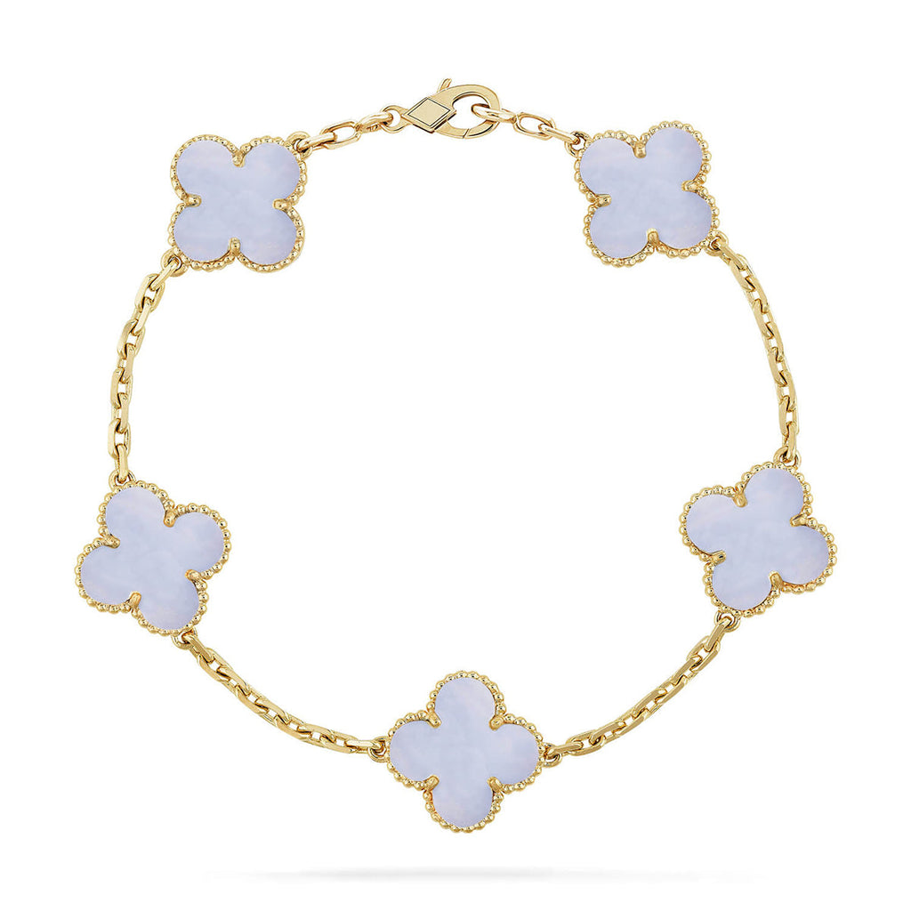 [Bling Jewelrys ] CLOVER 5 MOTIF PURPLE CHALCEDONY BRACELET COLLECTION