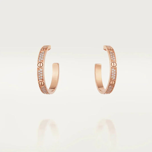 [Bling Jewelrys ]LOVE DIAMOND PINK GOLD HOOP EARRINGS
