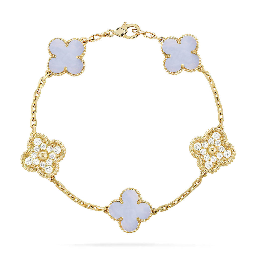 [Bling Jewelrys ] CLOVER 5 MOTIF PURPLE CHALCEDONY BRACELET COLLECTION