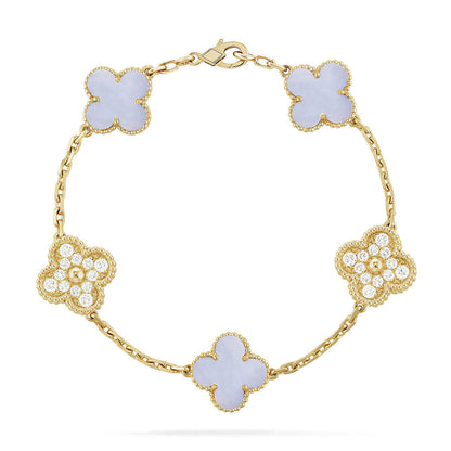 [Bling Jewelrys ] CLOVER 5 MOTIF PURPLE CHALCEDONY BRACELET COLLECTION