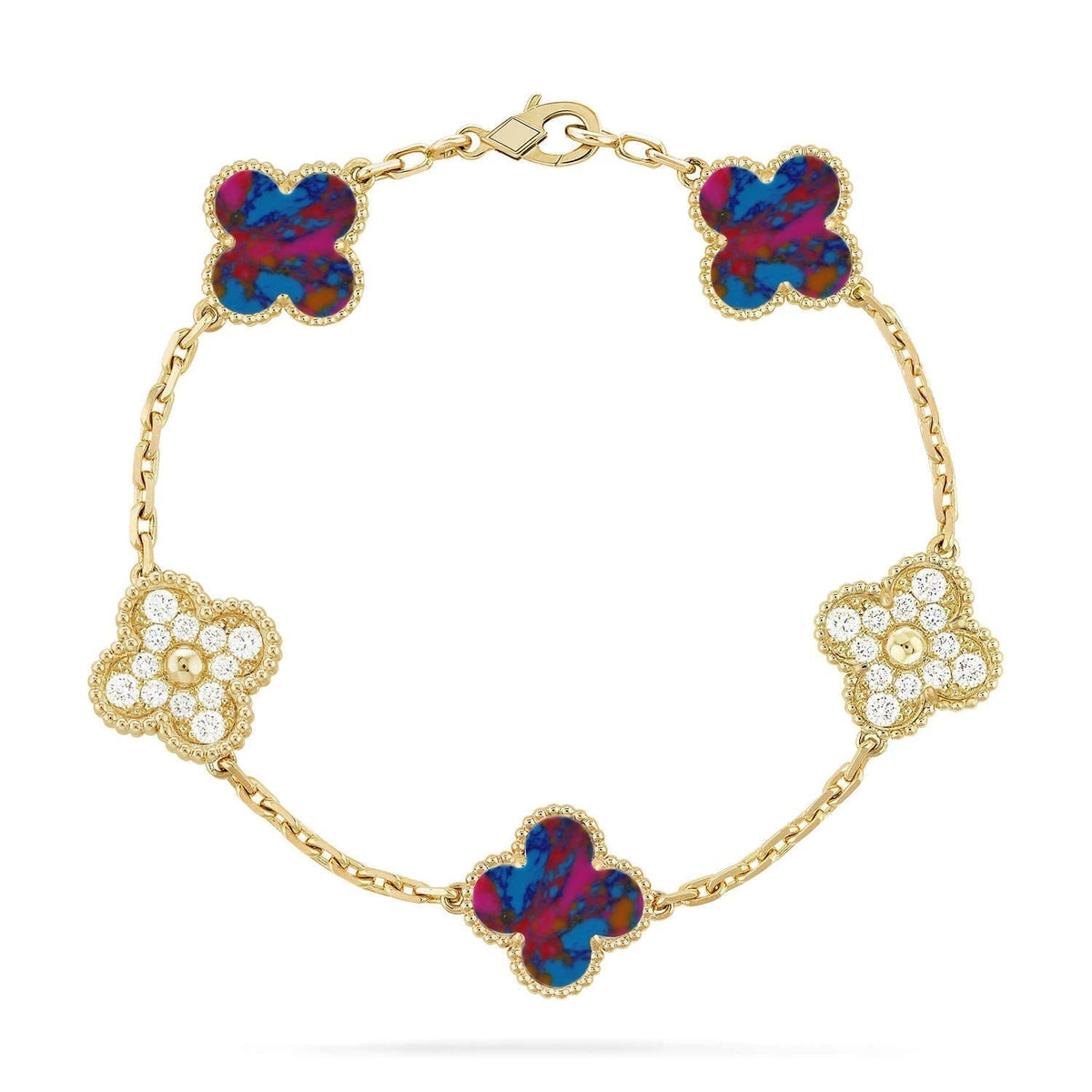{
  "Bling Jewelrys ": "Bling Jewelrys ",
  "CLOVER 5 MOTIF COLOR GEMSTONES BRACELET COLLECTION": "KLEEBLATT 5-MOTIV FARBEDELSTEIN-ARMBAND KOLLEKTION"
}