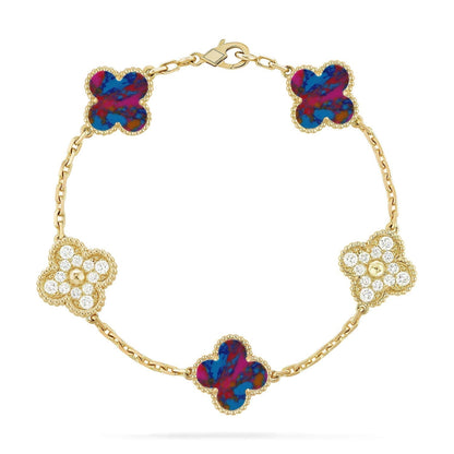 {
  "Bling Jewelrys ": "Bling Jewelrys ",
  "CLOVER 5 MOTIF COLOR GEMSTONES BRACELET COLLECTION": "KLEEBLATT 5-MOTIV FARBEDELSTEIN-ARMBAND KOLLEKTION"
}