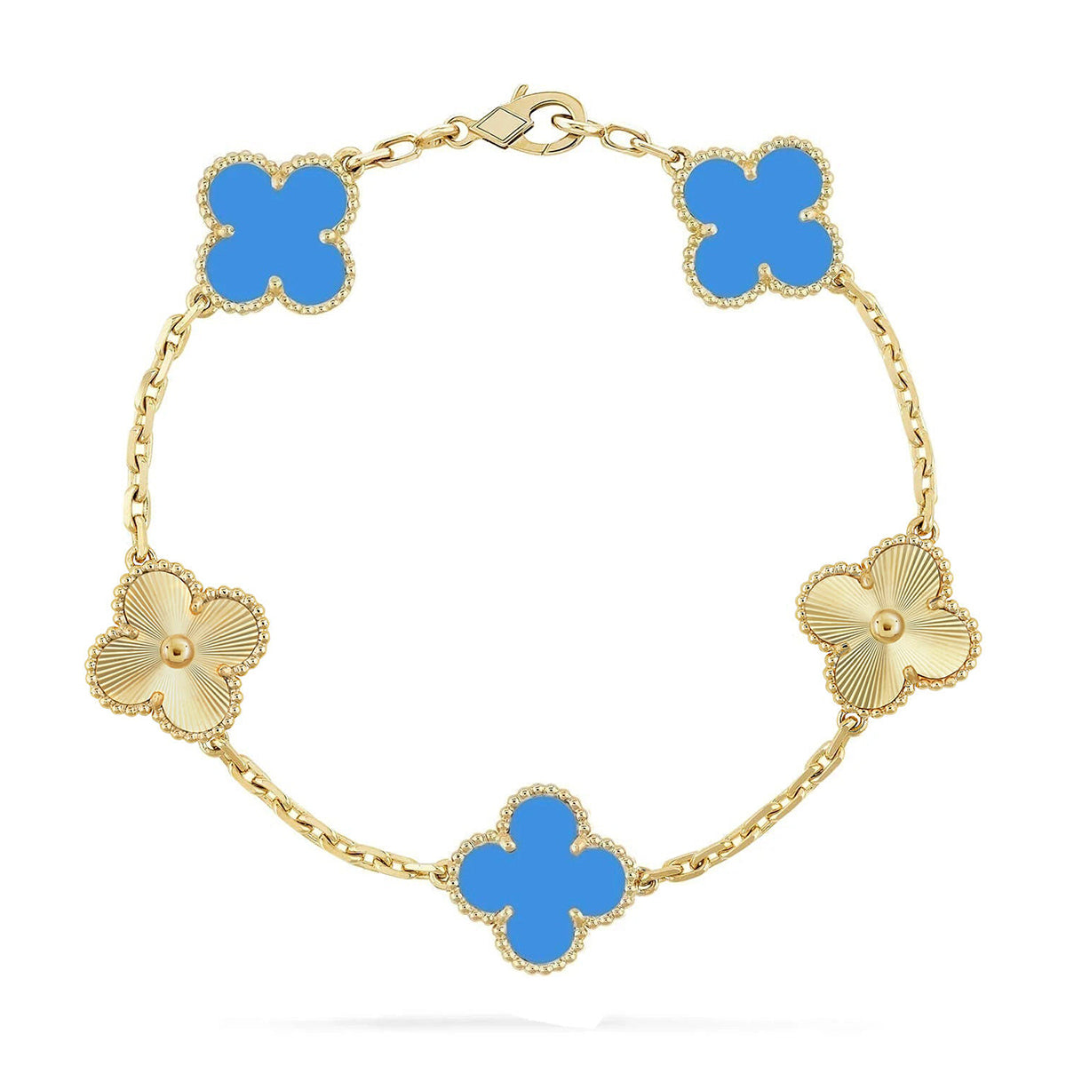 {
  "Bling Jewelrys": "ブリング・ジュエリー",
  "CLOVER 5 MOTIF BLUE AGATE BRACELET COLLECTION": "クローバー 5モチーフ ブルーアゲート ブレスレット コレクション"
}