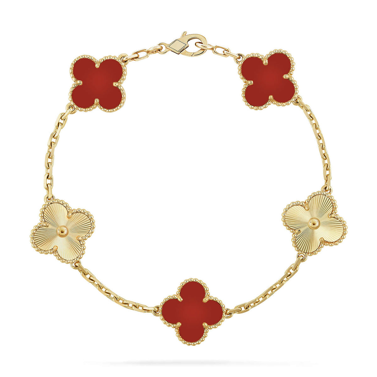 [Bling Jewelrys ] CLOVER 5 MOTIF RED CORNELIAN BRACELET COLLECTION