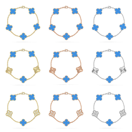 [Bling Jewelrys ] CLOVER 5 MOTIF BLUE AGATE BRACELET COLLECTION
