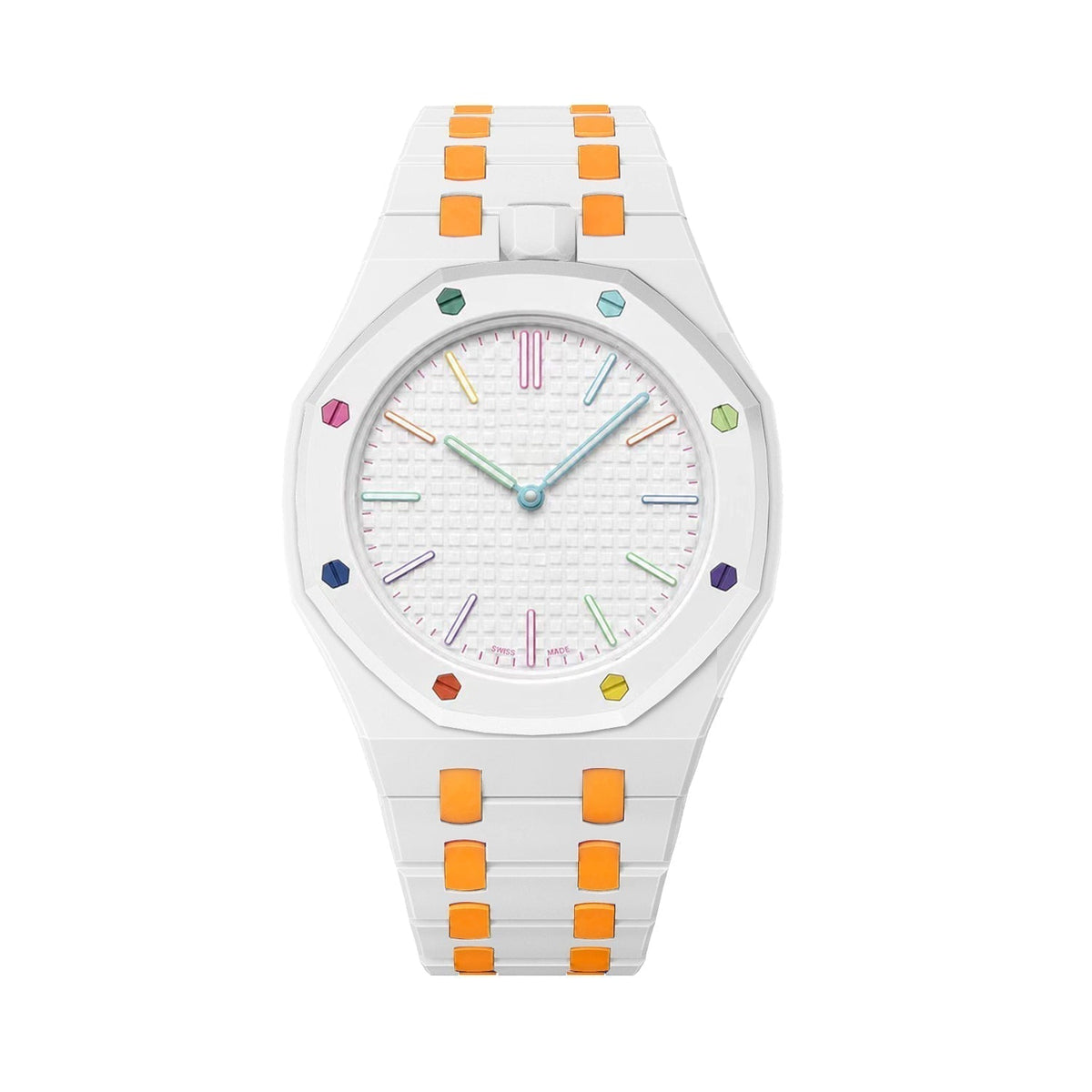 [Bling Jewelrys]OAK POP EXCLUSIVE WHITE AND ORANGE BIOCERAMIC STRAP