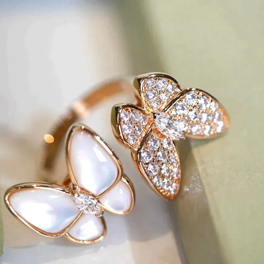 [Bling Jewelrys ]TWIN BUTTERFLY DIAMOND MOP RING