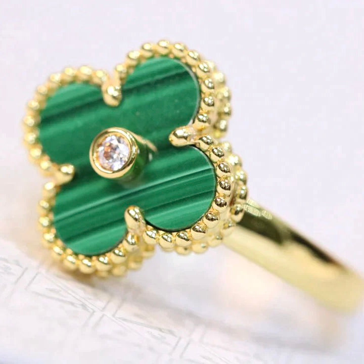 [Bling Jewelrys ]CLOVER MALACHITE RING GOLD DIAMOND