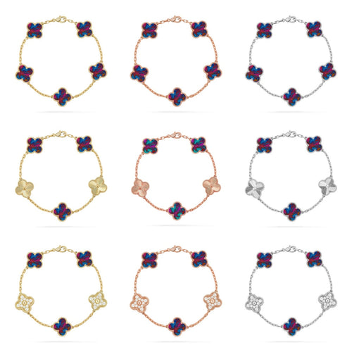 {
  "Bling Jewelrys ": "Bling Jewelrys ",
  "CLOVER 5 MOTIF COLOR GEMSTONES BRACELET COLLECTION": "KLEEBLATT 5-MOTIV FARBEDELSTEIN-ARMBAND KOLLEKTION"
}