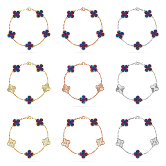 [Bling Jewelrys ]CLOVER 5 MOTIF COLOR GEMSTONES BRACELET COLLECTION