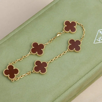 [Bling Jewelrys ] CLOVER 5 MOTIF RED CORNELIAN BRACELET COLLECTION