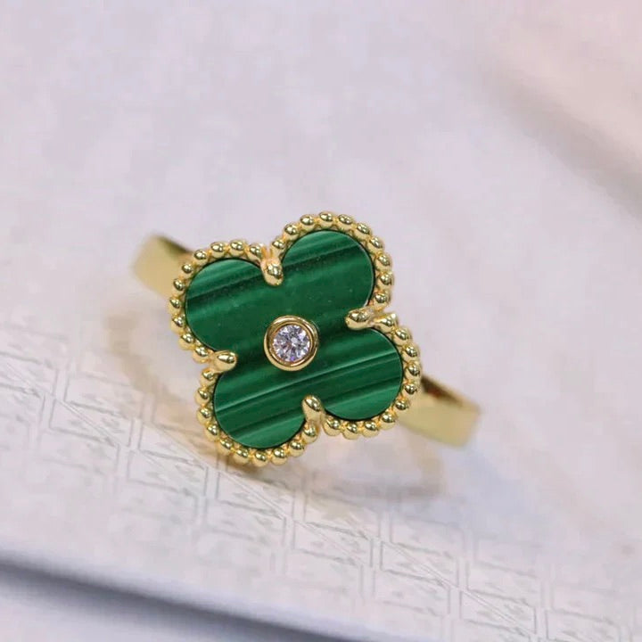 [Bling Jewelrys ]CLOVER MALACHITE RING GOLD DIAMOND