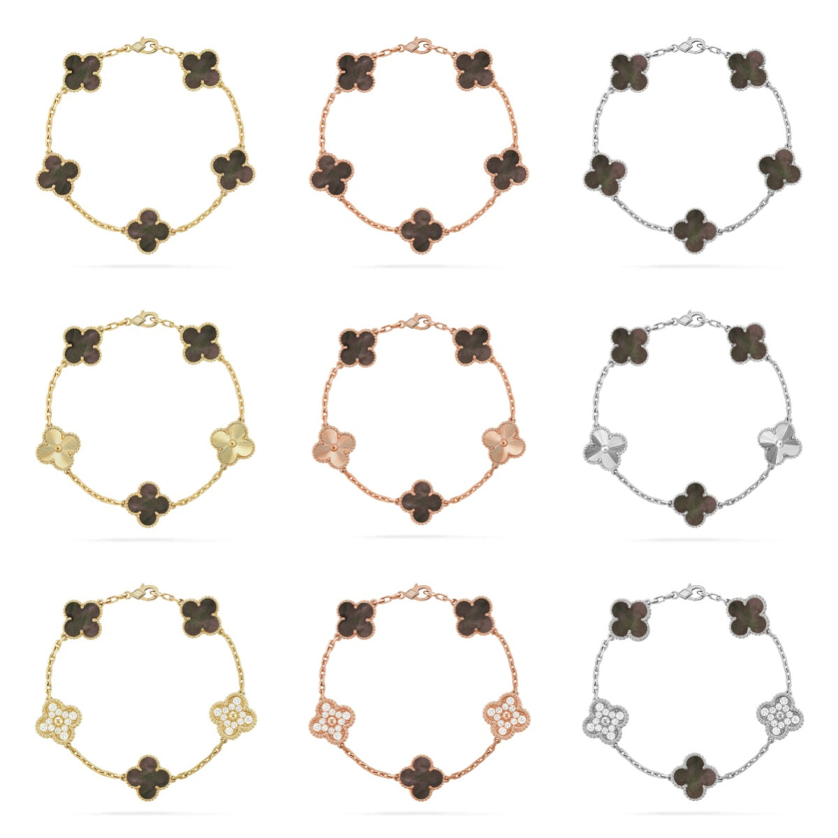 {
  "Bling Jewelrys": "Bling Jewelry",
  "CLOVER 5 MOTIF GRAY MOP BRACELET COLLECTION": "KLEEBLATT 5-MOTIV GRAU PERLMUTT ARMBAND KOLLEKTION"
}