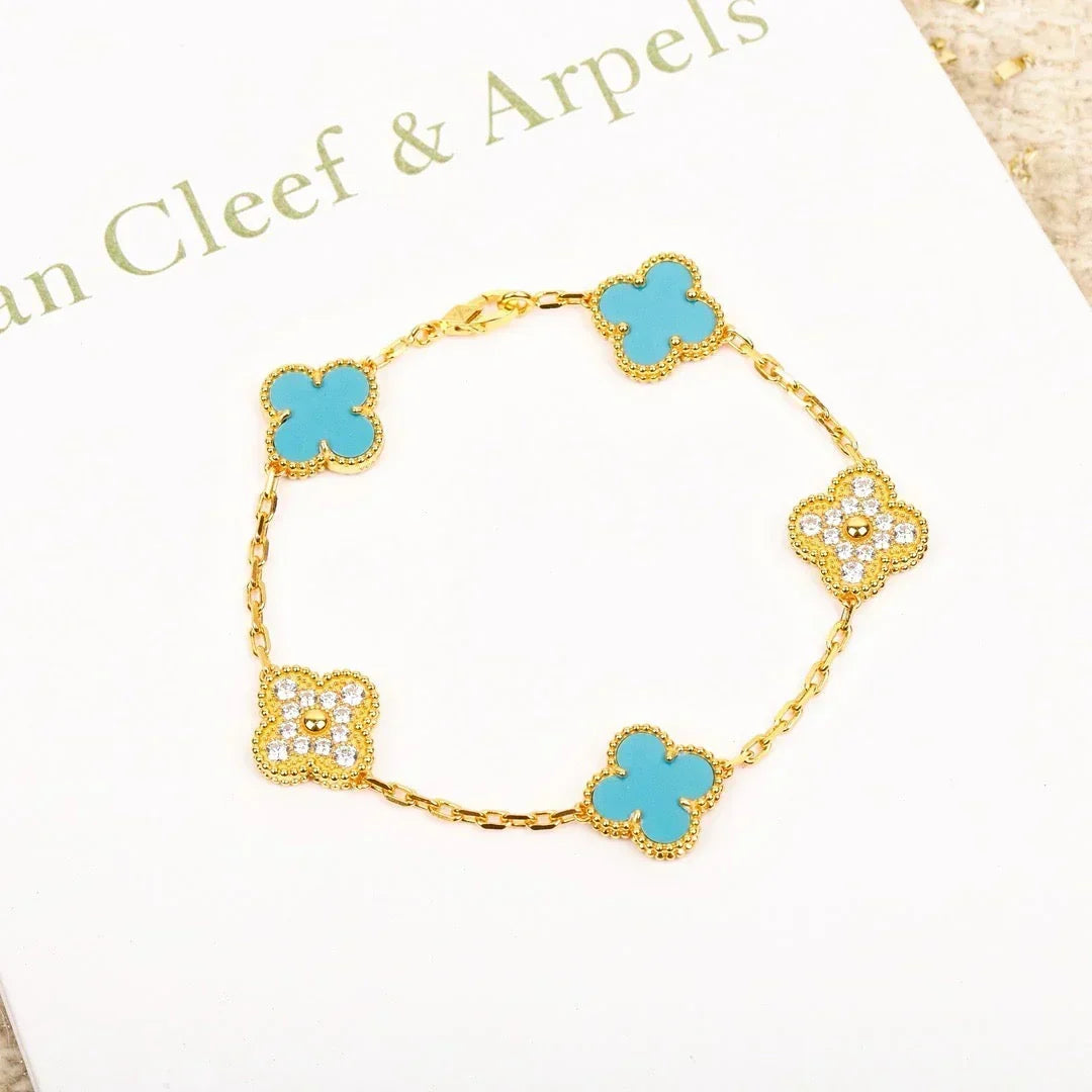 [Bling Jewelrys ] CLOVER 5 MOTIF TURQUOISE BRACELET COLLECTION