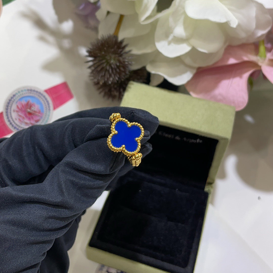 [Bling Jewelrys ]CLOVER RIVERSIBLE BLUE AGATE RING