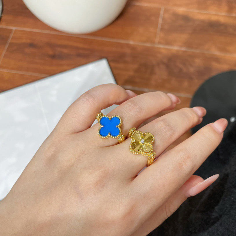 [Bling Jewelrys ]CLOVER RIVERSIBLE BLUE AGATE RING