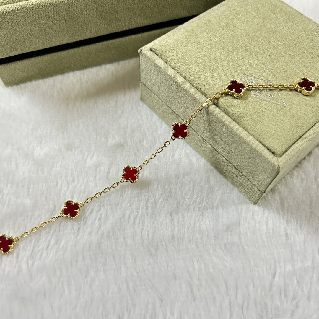 [Bling Jewelrys ]CLOVER 6 MOTIF RED AGATE BRACELET