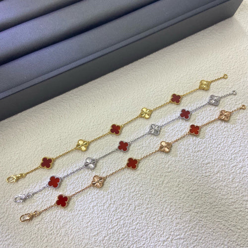 [Bling Jewelrys ]CLOVER 6 MOTIF RED AGATE LASER BRACELET