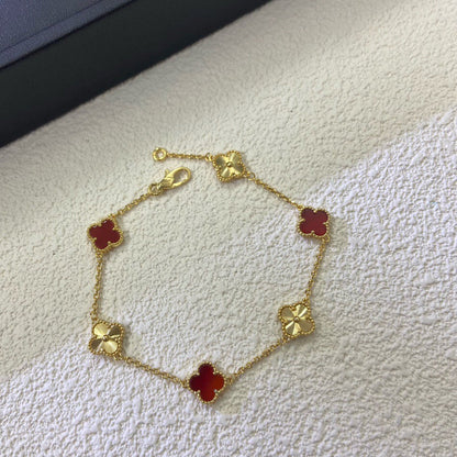 [Bling Jewelrys ]CLOVER 6 MOTIF RED AGATE LASER BRACELET