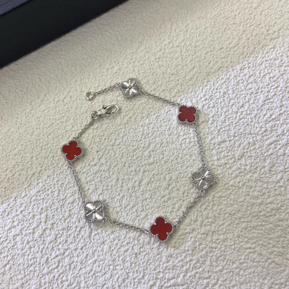 [Bling Jewelrys ]CLOVER 6 MOTIF RED AGATE LASER BRACELET