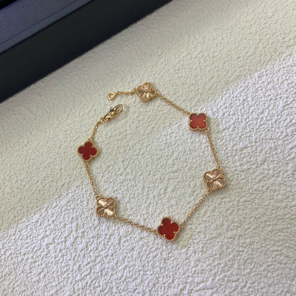 [Bling Jewelrys ]CLOVER 6 MOTIF RED AGATE LASER BRACELET