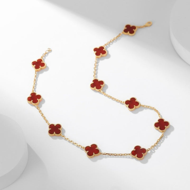 [Bling Jewelrys ]CLOVER 10 MOTIFS CARNELIAN NECKLACE