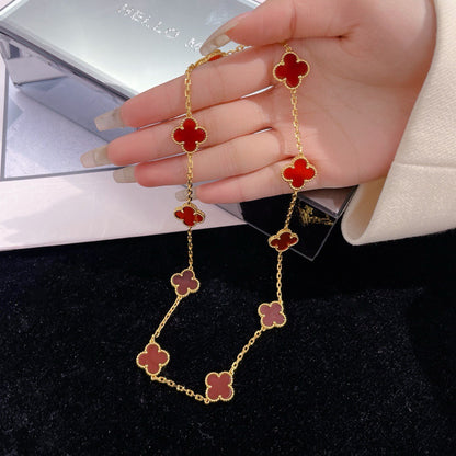 [Bling Jewelrys ]CLOVER 10 MOTIFS CARNELIAN NECKLACE